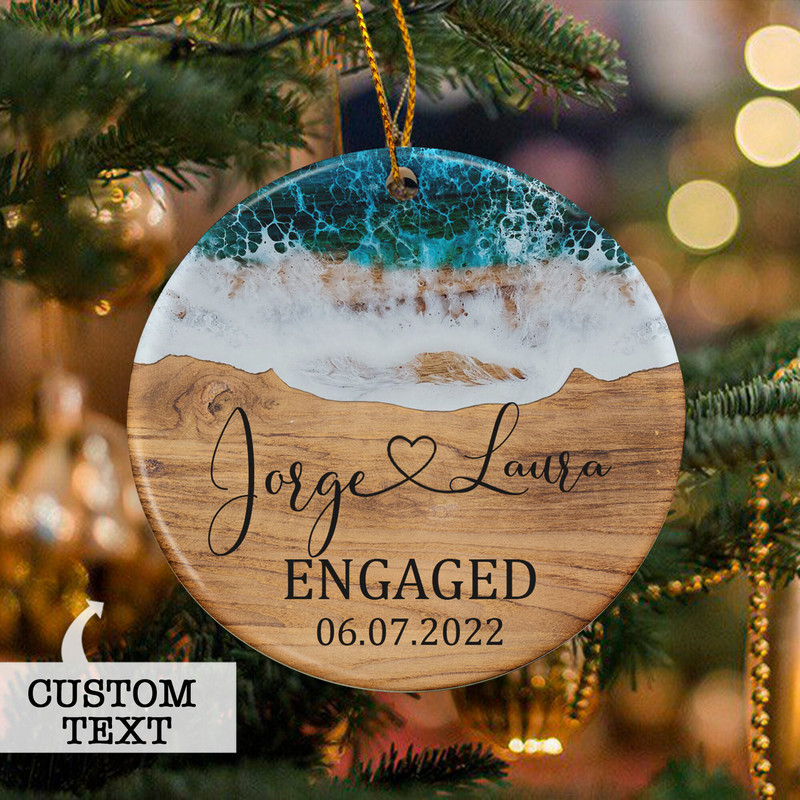Beach Engaged Ornament, Engagement Ornament Gift,Personalized Engagement Gift For Couple, Custom Engagement Keepsake, Engagement Party Gift - 2.jpg