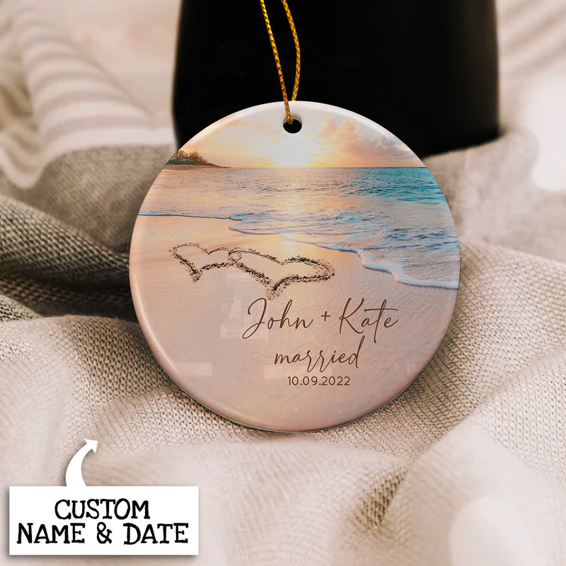 Custom Married Christmas Ornament, Sandy Beach Married Ornament, Personalized Wedding Gift for Couple, Bride and Groom Gift, Newlywed Gift - 6.jpg