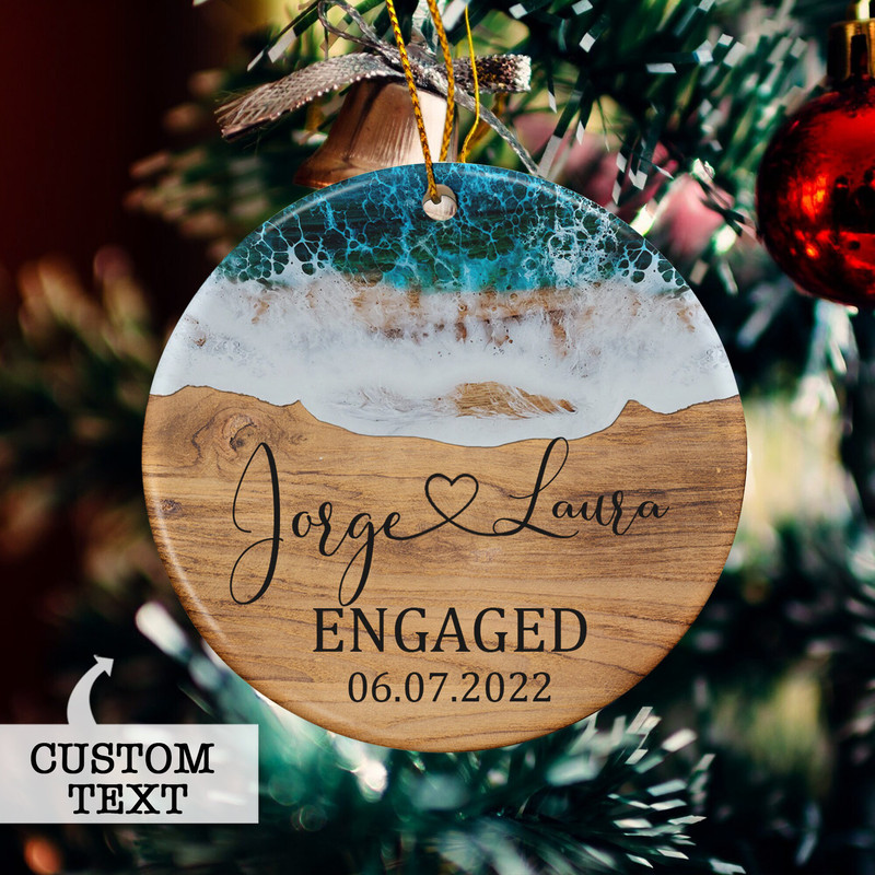 Beach Engaged Ornament, Engagement Ornament Gift,Personalized Engagement Gift For Couple, Custom Engagement Keepsake, Engagement Party Gift - 3.jpg