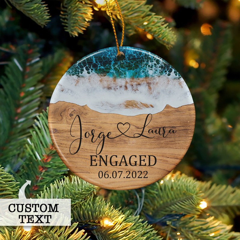Beach Engaged Ornament, Engagement Ornament Gift,Personalized Engagement Gift For Couple, Custom Engagement Keepsake, Engagement Party Gift - 5.jpg