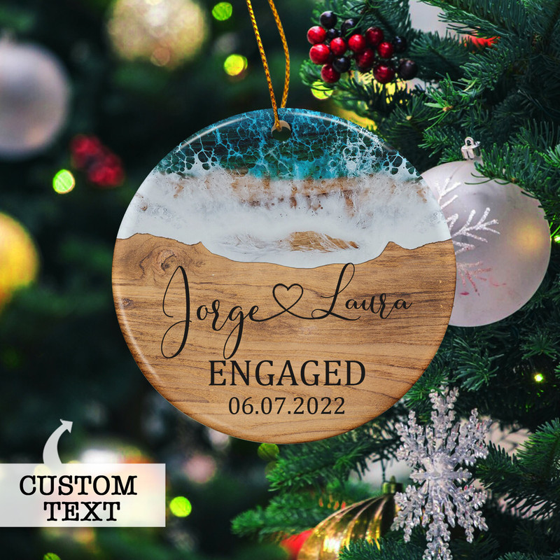 Beach Engaged Ornament, Engagement Ornament Gift,Personalized Engagement Gift For Couple, Custom Engagement Keepsake, Engagement Party Gift - 6.jpg