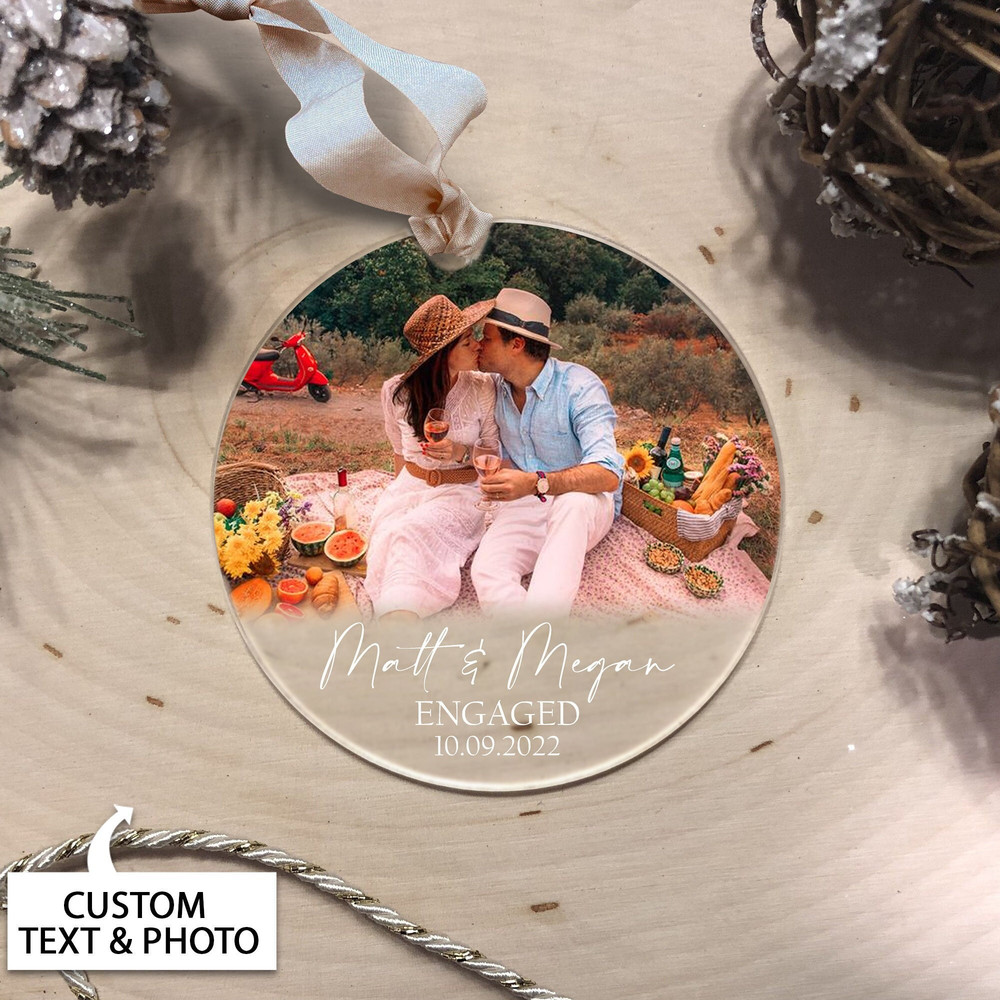 Engaged Christmas Ornament, First Christmas Engaged Ornament, Engagement Ornament, Personalized Engagement Gift For Couple, Photo Ornament - 1.jpg