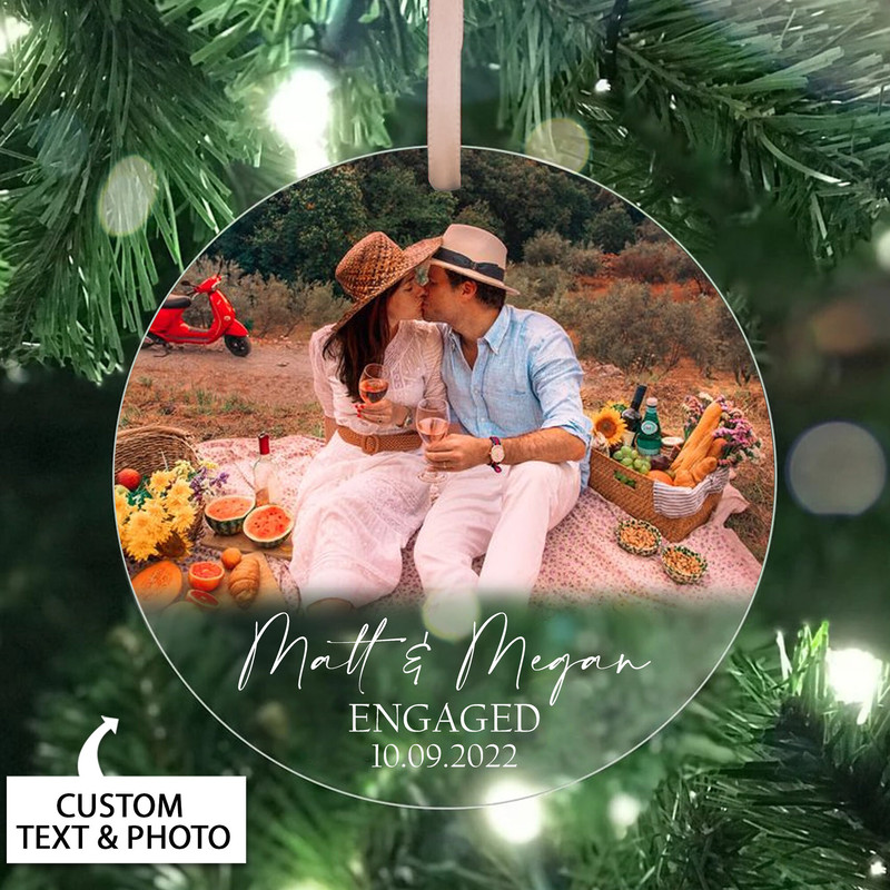 Engaged Christmas Ornament, First Christmas Engaged Ornament, Engagement Ornament, Personalized Engagement Gift For Couple, Photo Ornament - 2.jpg