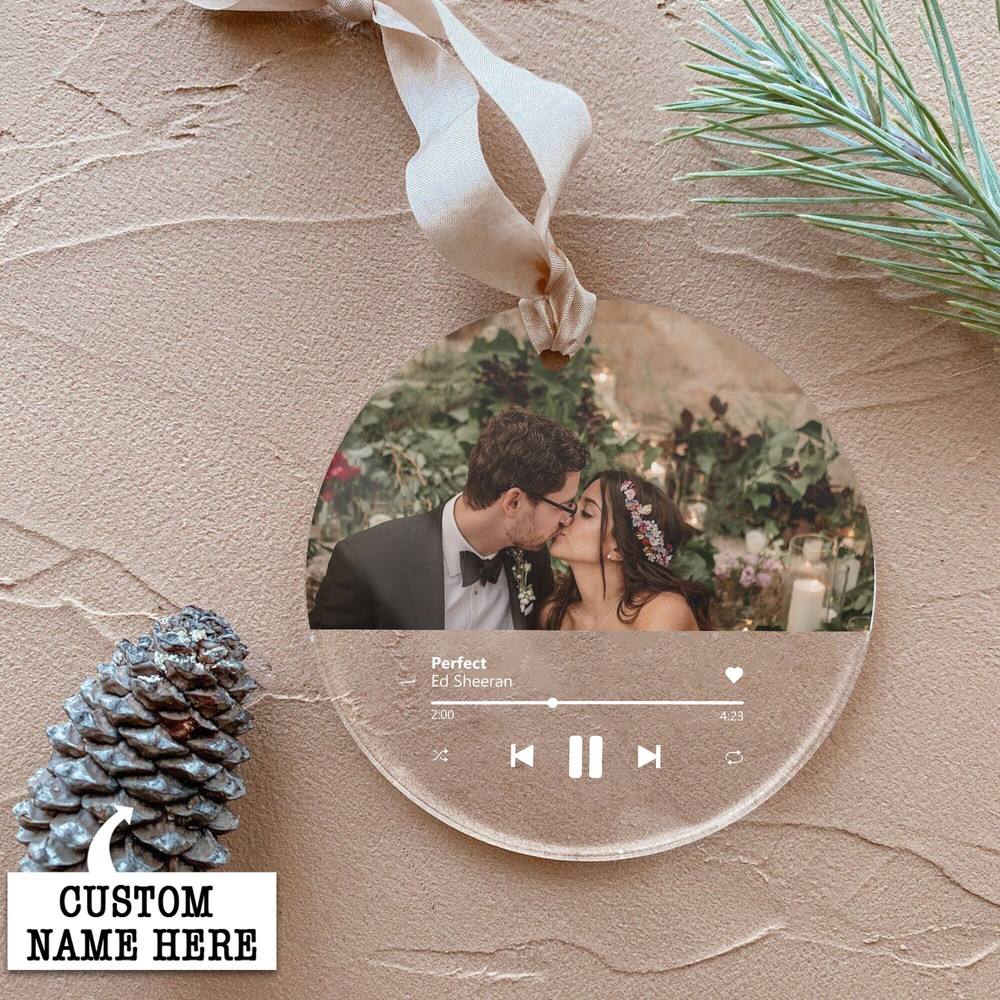 Engaged Christmas Ornament, First Christmas Married Ornament, Custom Album Cover Music Ornament, Personalized Wedding Gift, Photo Ornament - 1.jpg