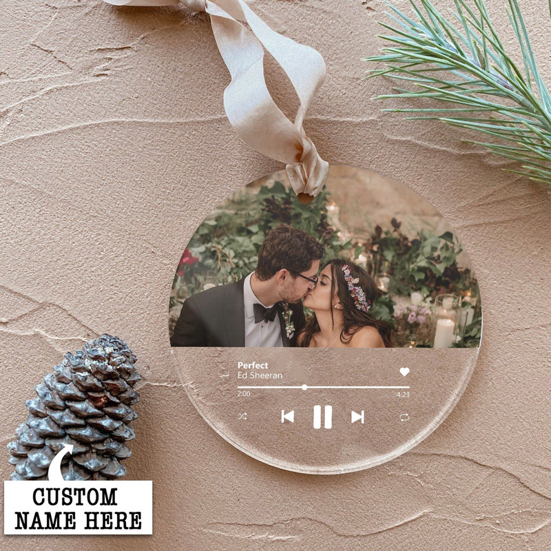 Engaged Christmas Ornament, First Christmas Married Ornament, Custom Album Cover Music Ornament, Personalized Wedding Gift, Photo Ornament - 1.jpg