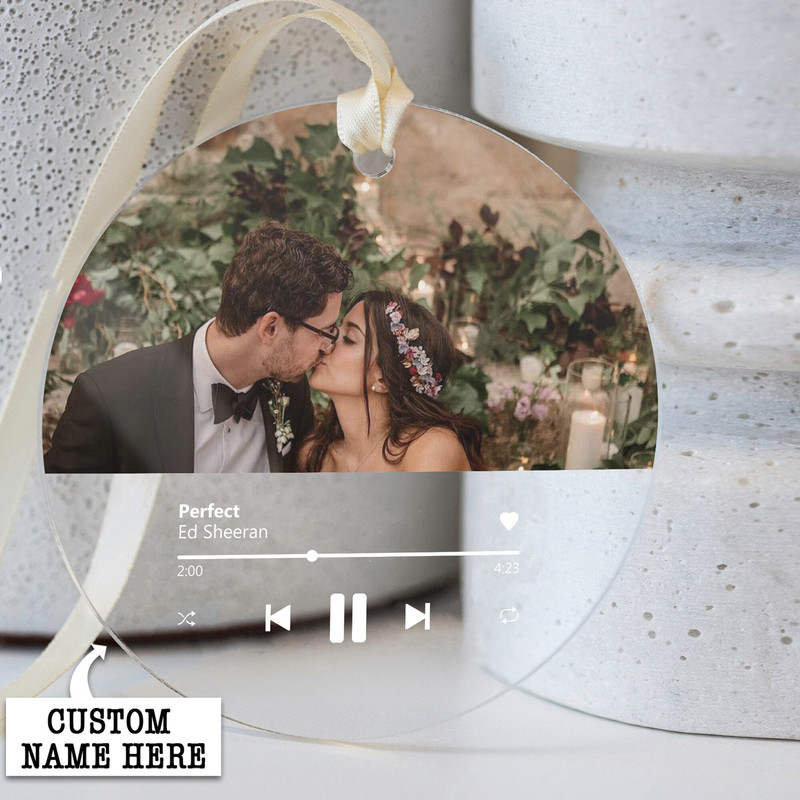 Engaged Christmas Ornament, First Christmas Married Ornament, Custom Album Cover Music Ornament, Personalized Wedding Gift, Photo Ornament - 2.jpg