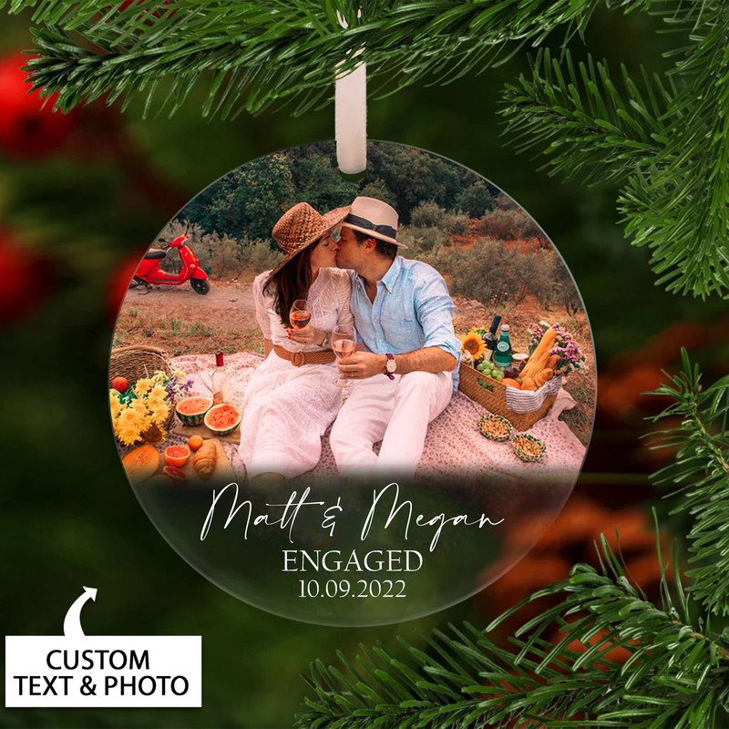 Engaged Christmas Ornament, First Christmas Engaged Ornament, Engagement Ornament, Personalized Engagement Gift For Couple, Photo Ornament - 5.jpg