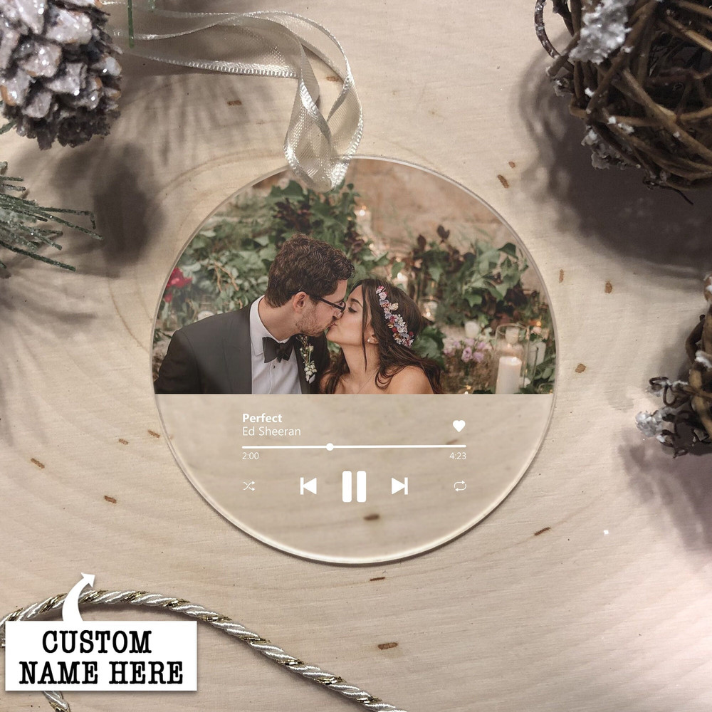 Engaged Christmas Ornament, First Christmas Married Ornament, Custom Album Cover Music Ornament, Personalized Wedding Gift, Photo Ornament - 3.jpg