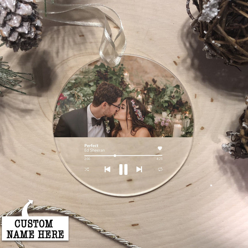 Engaged Christmas Ornament, First Christmas Married Ornament, Custom Album Cover Music Ornament, Personalized Wedding Gift, Photo Ornament - 3.jpg