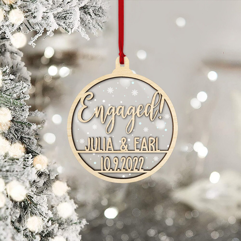 Engaged Christmas Ornament, Personalized Engaged Ornament with Names & Date, Engagement Ornament, Engagement Gift, Acrylic Wood Mix Ornament - 2.jpg