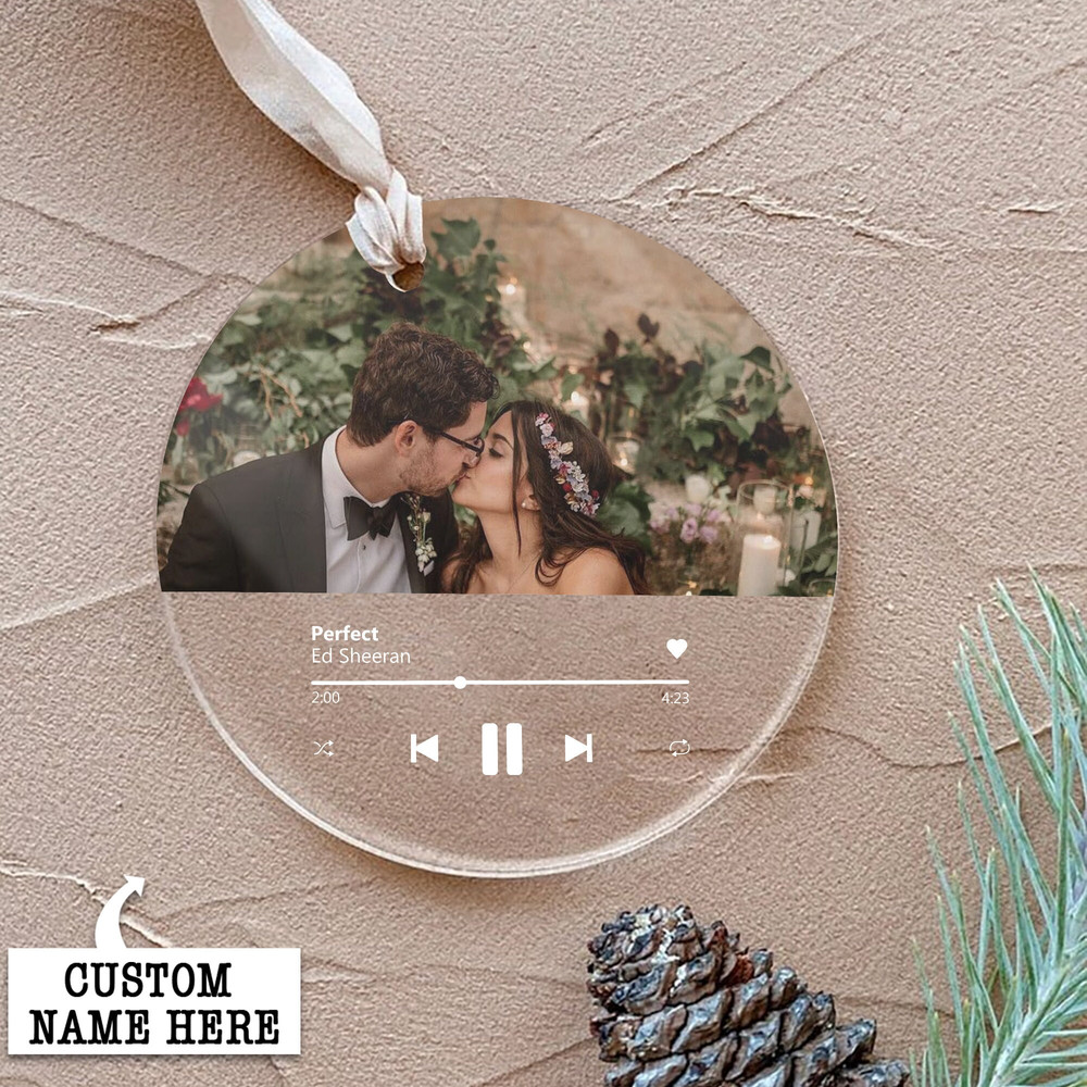 Engaged Christmas Ornament, First Christmas Married Ornament, Custom Album Cover Music Ornament, Personalized Wedding Gift, Photo Ornament - 4.jpg
