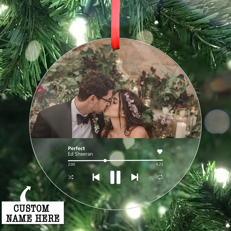 Engaged Christmas Ornament, First Christmas Married Ornament, Custom Album Cover Music Ornament, Personalized Wedding Gift, Photo Ornament - 6.jpg