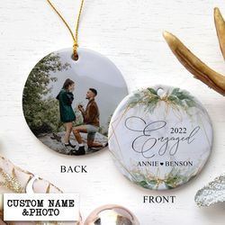 Engaged Christmas Ornament, Personalized Engagement Ornament, Custom Photo Ornament