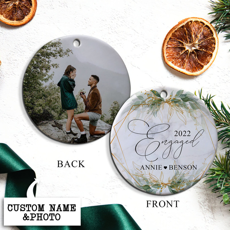 Engaged Christmas Ornament, Personalized Engagement Ornament, Custom Photo Ornament, Engagement Gift For Couple, Just Engaged Couple Gift - 4.jpg