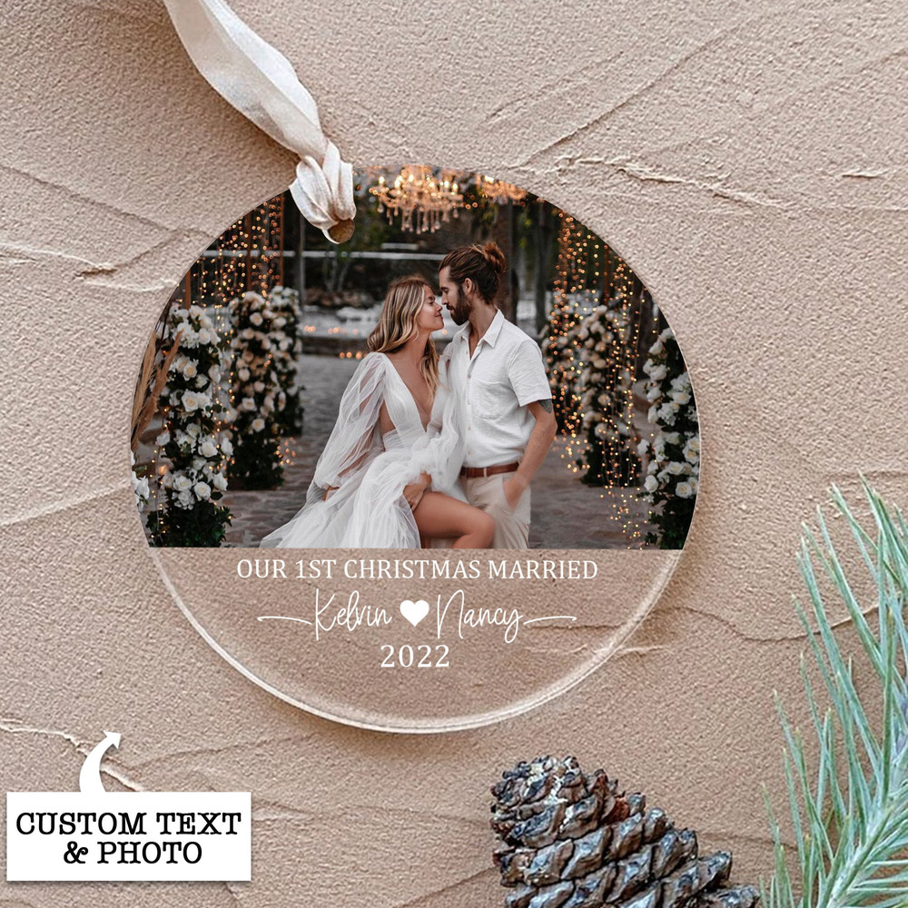 First Christmas Married Ornament, Mr & Mrs Christmas Ornament, Wedding Gift, Personalized Mr Mrs Wedding Ornament, Acrylic Photo Ornament - 2.jpg