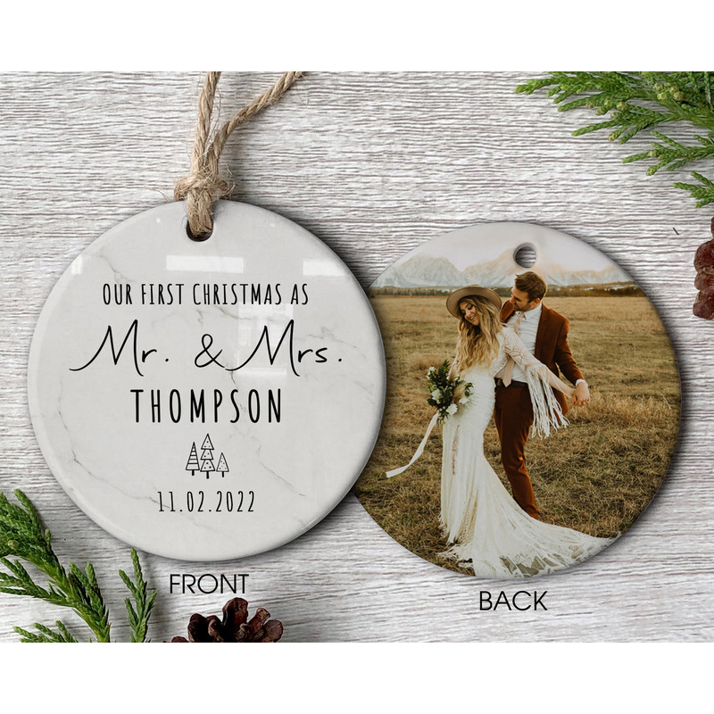 First Christmas Married Ornament, Mr and Mrs Photo, Our First Christmas as Mr & Mrs, Married Christmas Ornament, Personalized Ornament - 3.jpg