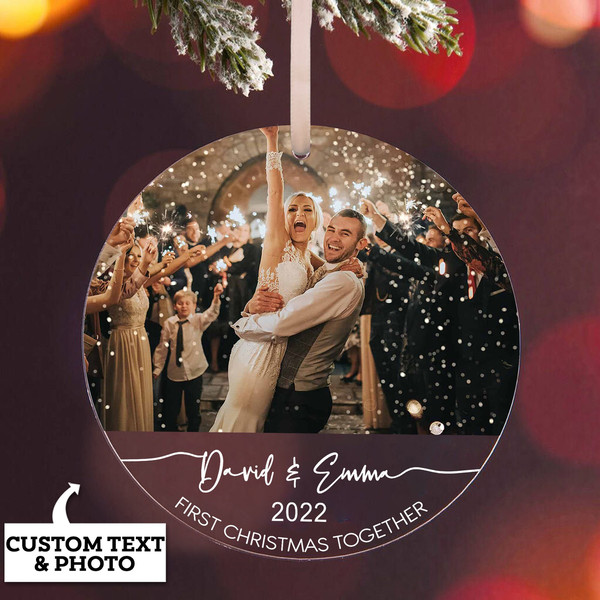 First Christmas Together Ornament, Mr and Mrs Photo Christmas Ornament, Our First Christmas, Couples Gift 2023, Christmas Bauble Decoration - 1.jpg
