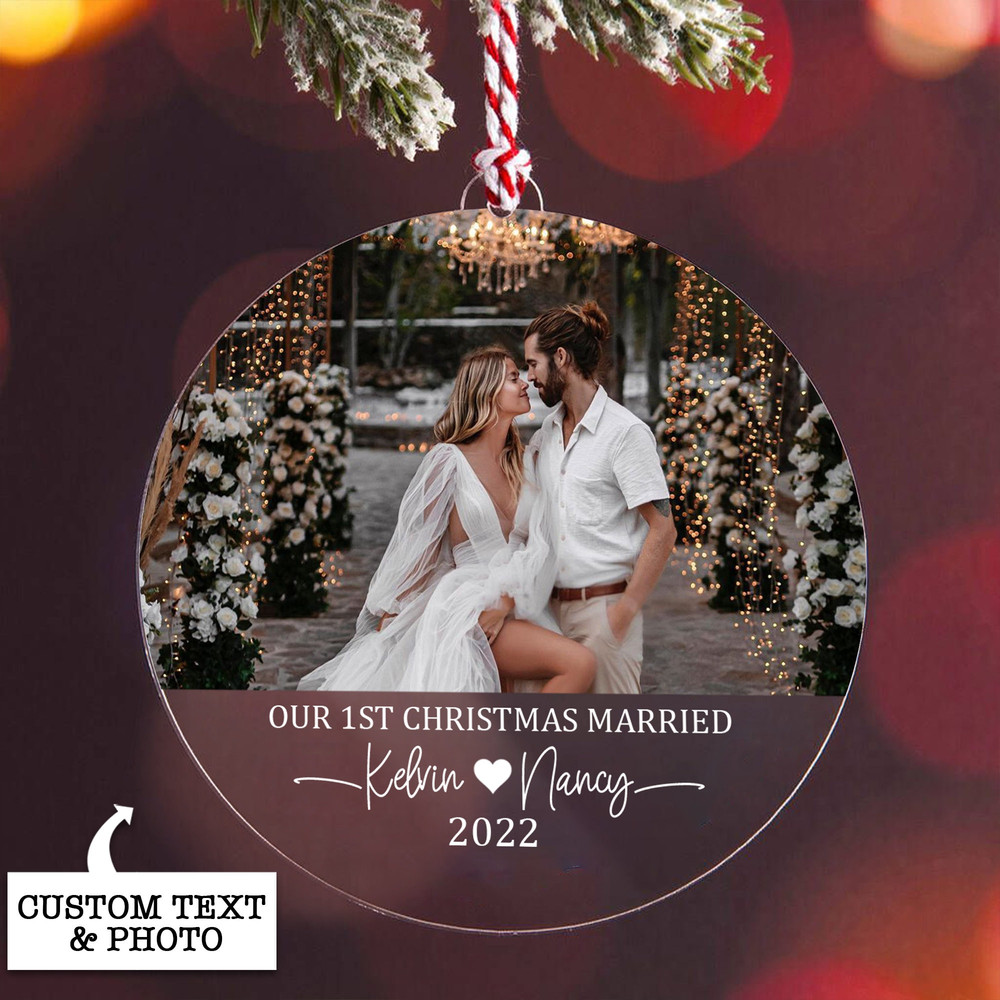 First Christmas Married Ornament, Mr & Mrs Christmas Ornament, Wedding Gift, Personalized Mr Mrs Wedding Ornament, Acrylic Photo Ornament - 5.jpg