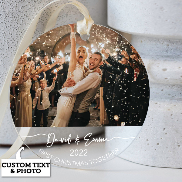 First Christmas Together Ornament, Mr and Mrs Photo Christmas Ornament, Our First Christmas, Couples Gift 2023, Christmas Bauble Decoration - 4.jpg