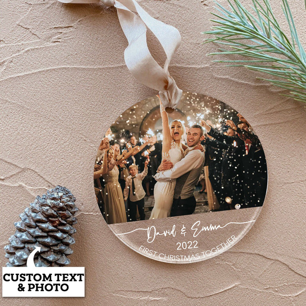First Christmas Together Ornament, Mr and Mrs Photo Christmas Ornament, Our First Christmas, Couples Gift 2023, Christmas Bauble Decoration - 5.jpg