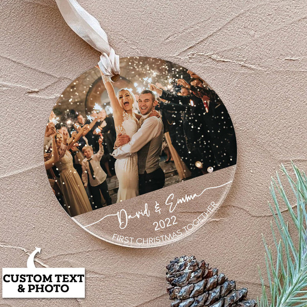 First Christmas Together Ornament, Mr and Mrs Photo Christmas Ornament, Our First Christmas, Couples Gift 2023, Christmas Bauble Decoration - 6.jpg