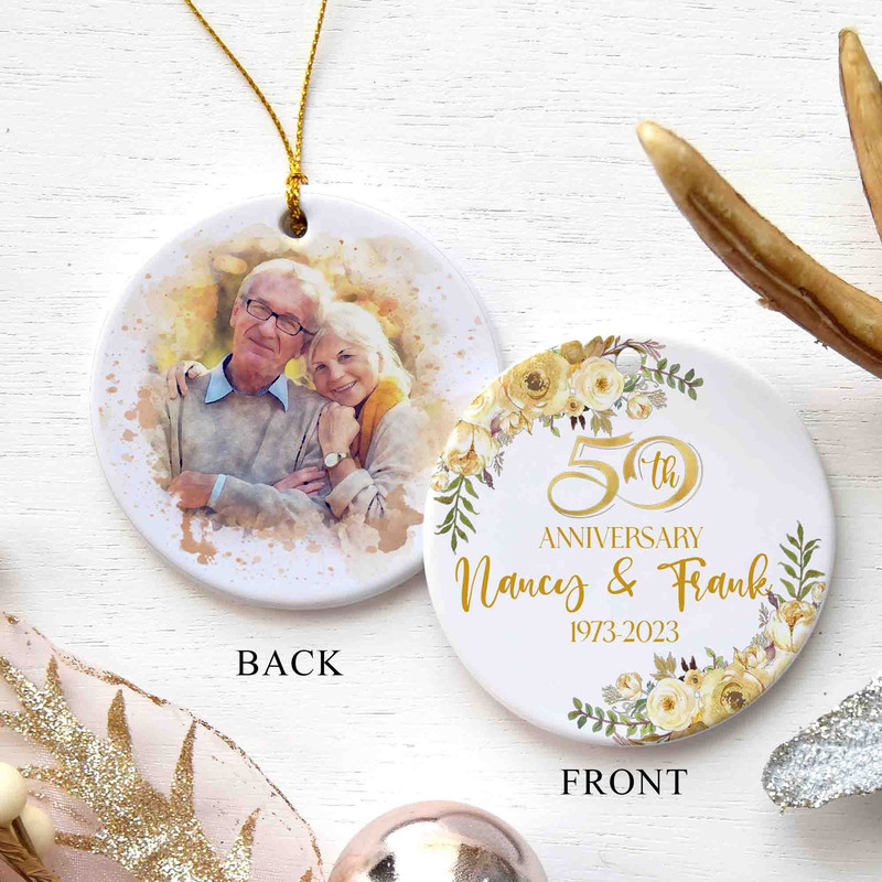 Personalized 50th Year Anniversary Ornament, Custom Photo Couple, Gift For Parents Grandpa, 2 Sides Ceramic Ornament, Married Couple Gift - 1.jpg