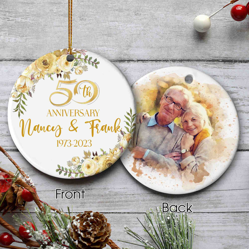Personalized 50th Year Anniversary Ornament, Custom Photo Couple, Gift For Parents Grandpa, 2 Sides Ceramic Ornament, Married Couple Gift - 3.jpg