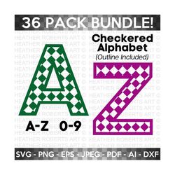 checkered monogram alphabet and numbers svg bundle, checkered letters svg bundle, checkered svg, cricut cut file, 36 individual cut file