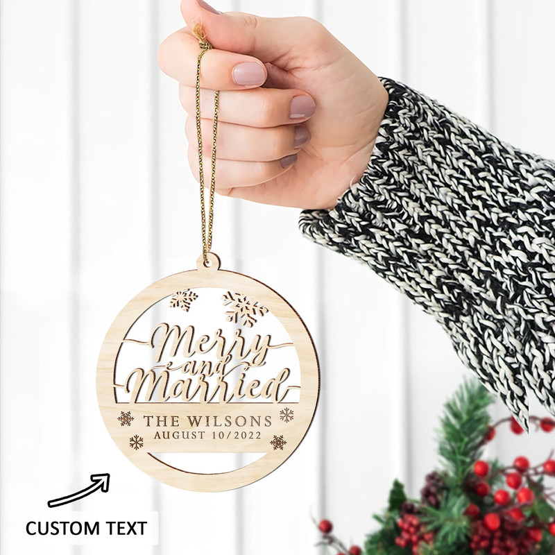 Merry and Married Christmas Ornament, Just Married Ornament, Wood Custom Christmas Ornament, First Christmas Married, Wedding Gift Keepsake - 5.jpg