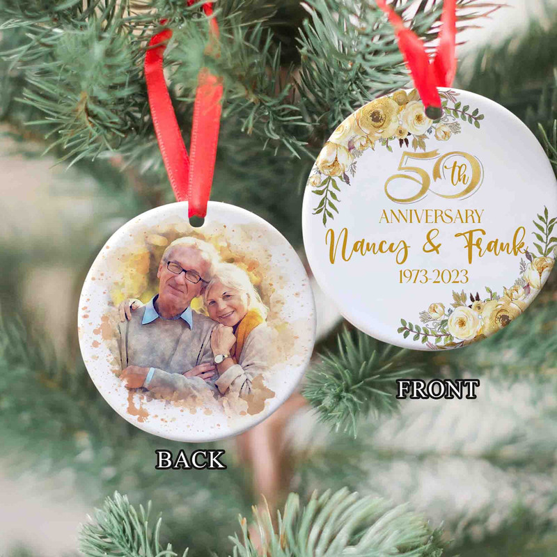 Personalized 50th Year Anniversary Ornament, Custom Photo Couple, Gift For Parents Grandpa, 2 Sides Ceramic Ornament, Married Couple Gift - 5.jpg