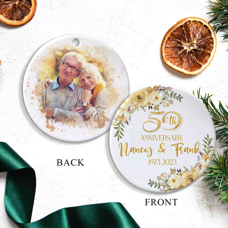 Personalized 50th Year Anniversary Ornament, Custom Photo Couple, Gift For Parents Grandpa, 2 Sides Ceramic Ornament, Married Couple Gift - 6.jpg