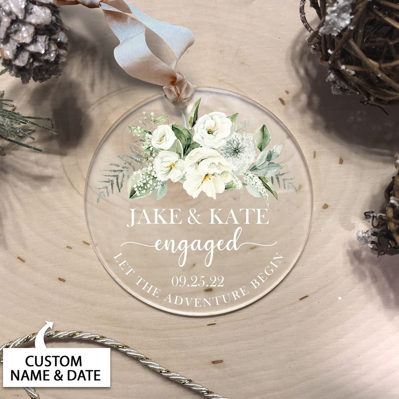 Personalized Acrylic Engaged Ornament, Engagement Ornament Gift, Engagement Gifts For Couple, Custom Engagement Gift with Names & Date - 1.jpg