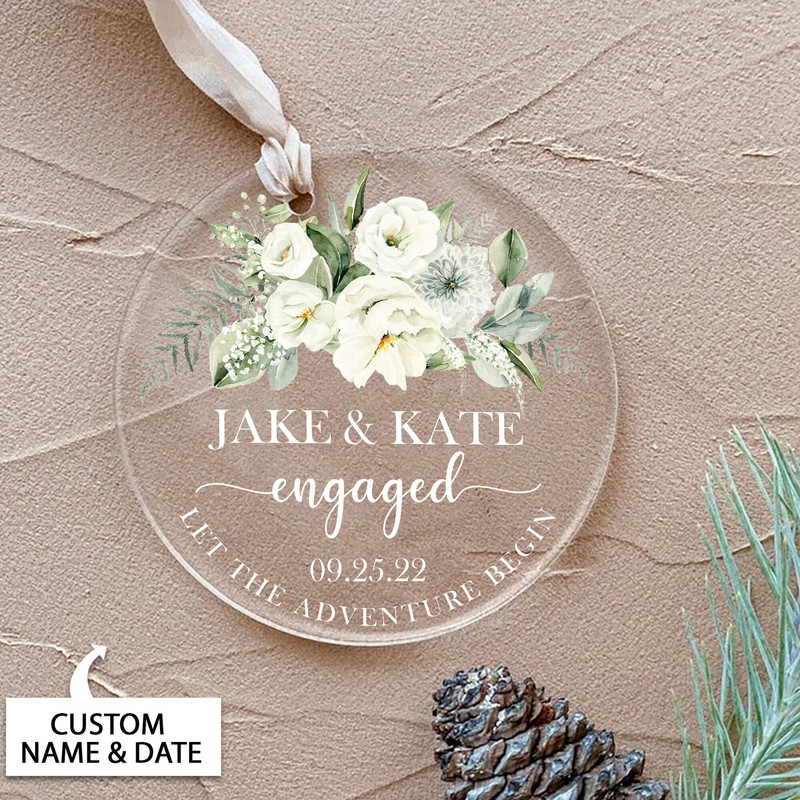Personalized Acrylic Engaged Ornament, Engagement Ornament Gift, Engagement Gifts For Couple, Custom Engagement Gift with Names & Date - 3.jpg