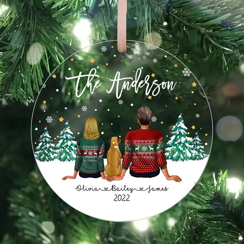 Personalized Christmas Couple With Dog Ornament, Custom Family Ornament, Family Christmas Ornament, Family Portrait, Family Christmas Gift - 1.jpg