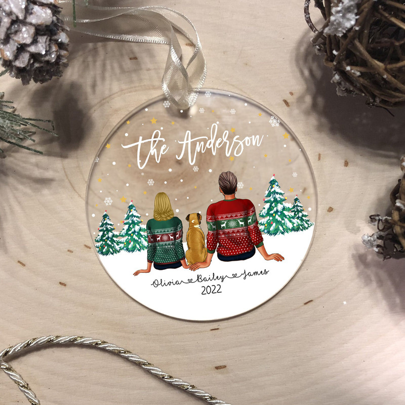 Personalized Christmas Couple With Dog Ornament, Custom Family Ornament, Family Christmas Ornament, Family Portrait, Family Christmas Gift - 2.jpg