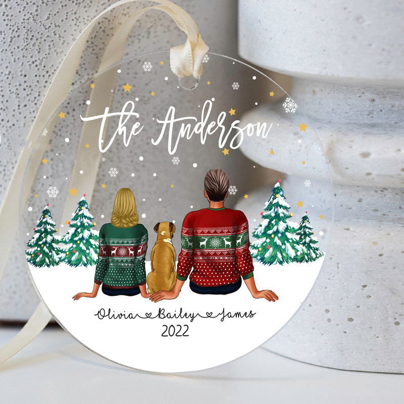 Personalized Christmas Couple With Dog Ornament, Custom Family Ornament, Family Christmas Ornament, Family Portrait, Family Christmas Gift - 3.jpg