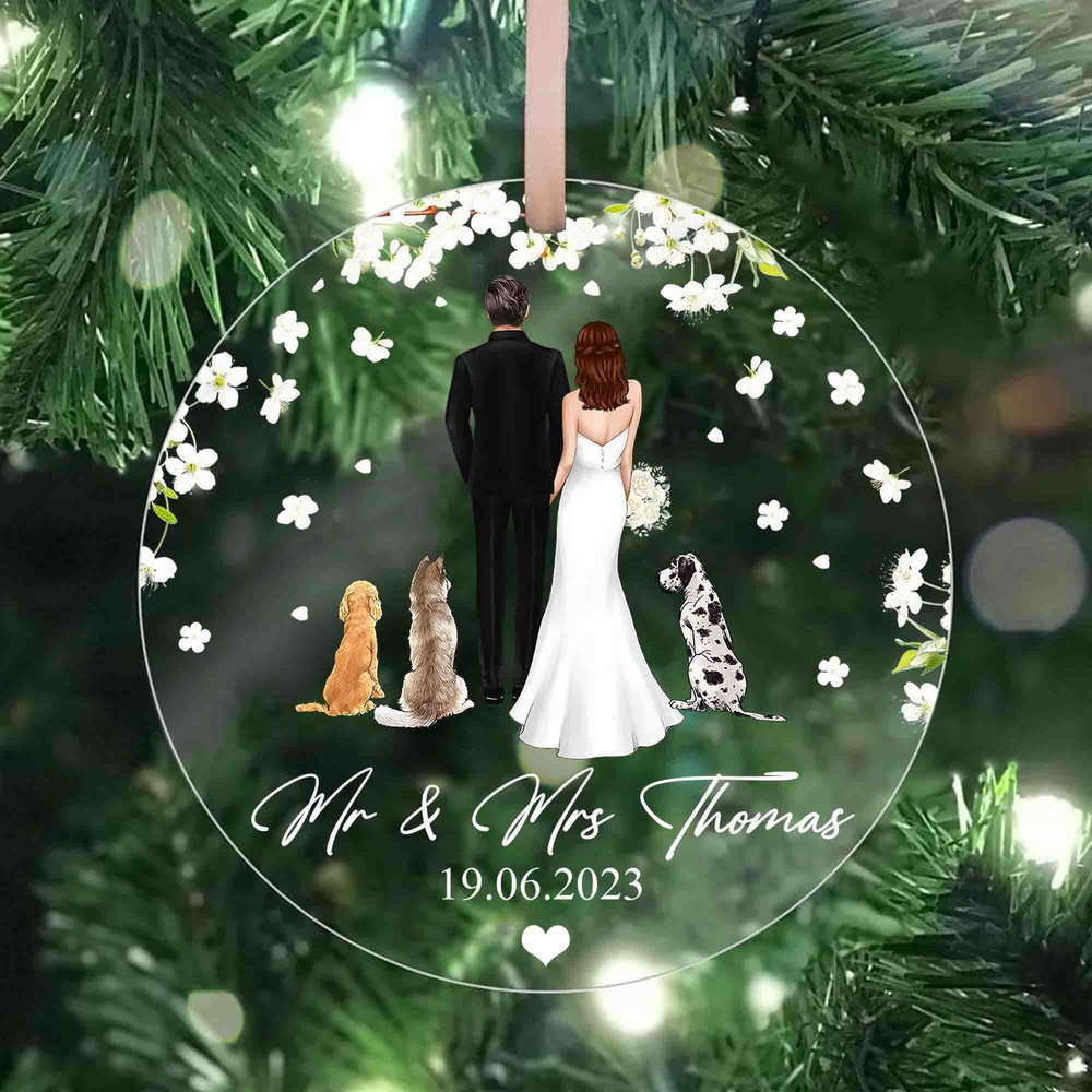 Personalized Couple With Pet Ornament, Mr Mrs Ornament,Pet Lover Keepsake, Anniversary Gift, Engagement Gift, Acrylic Christmas Ornament - 1.jpg