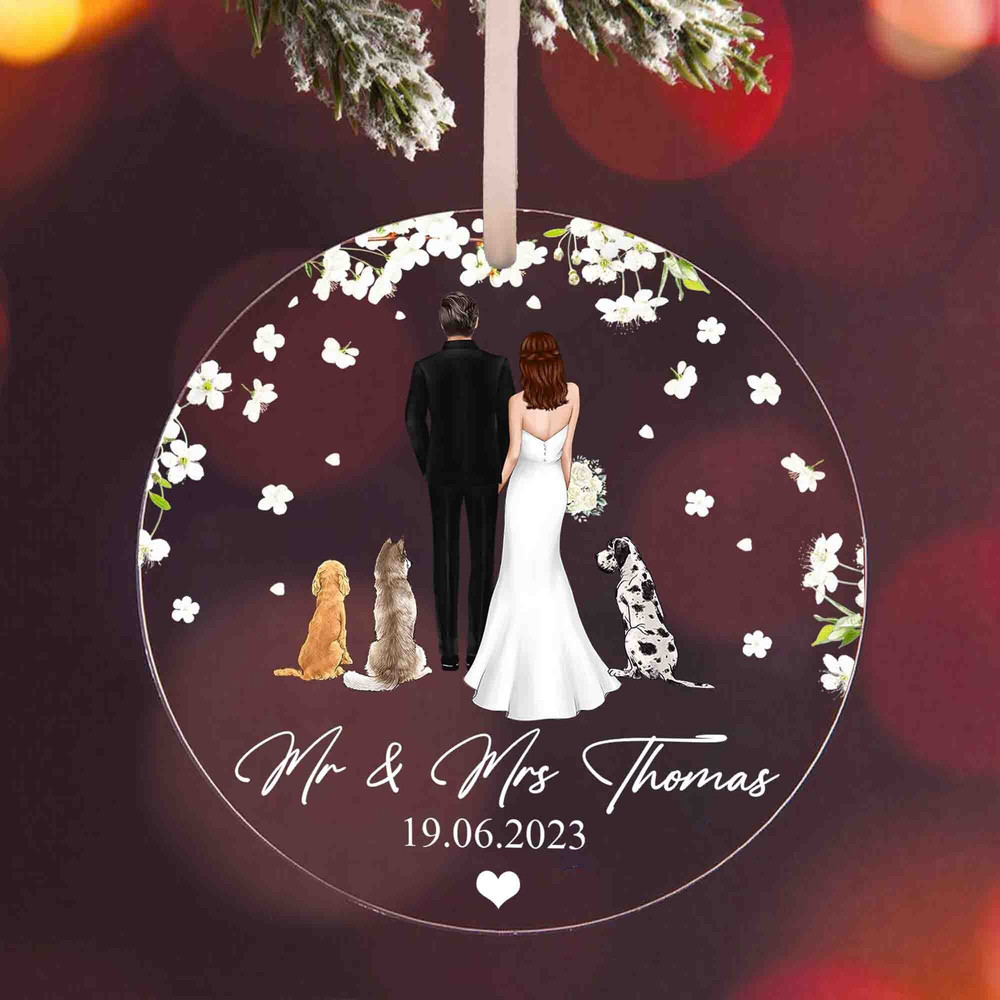 Personalized Couple With Pet Ornament, Mr Mrs Ornament,Pet Lover Keepsake, Anniversary Gift, Engagement Gift, Acrylic Christmas Ornament - 2.jpg