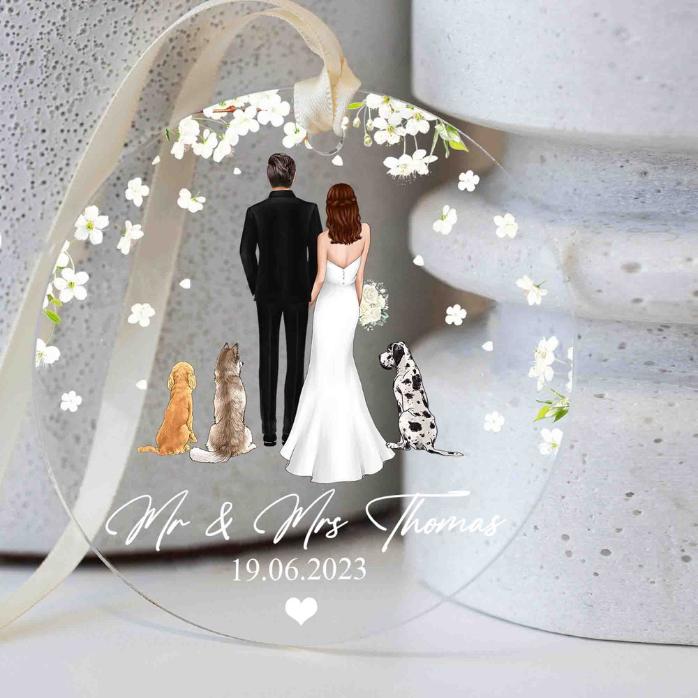 Personalized Couple With Pet Ornament, Mr Mrs Ornament,Pet Lover Keepsake, Anniversary Gift, Engagement Gift, Acrylic Christmas Ornament - 3.jpg