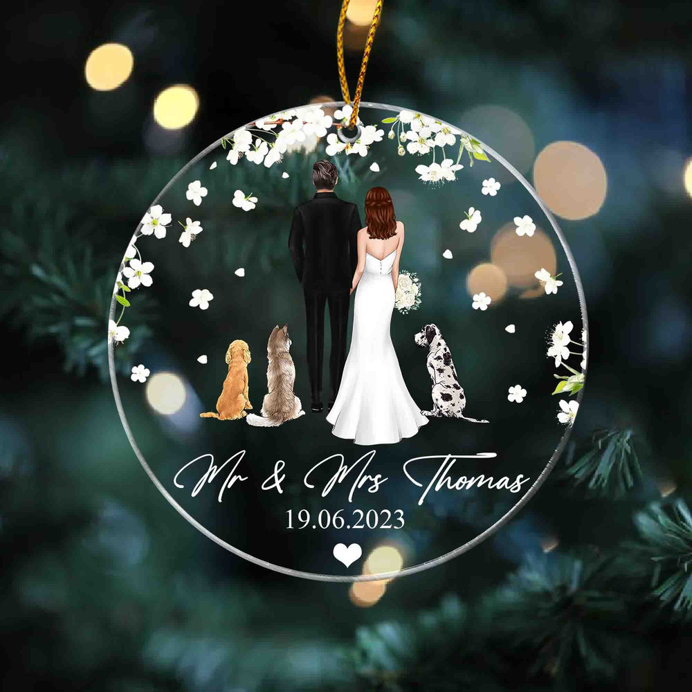 Personalized Couple With Pet Ornament, Mr Mrs Ornament,Pet Lover Keepsake, Anniversary Gift, Engagement Gift, Acrylic Christmas Ornament - 4.jpg