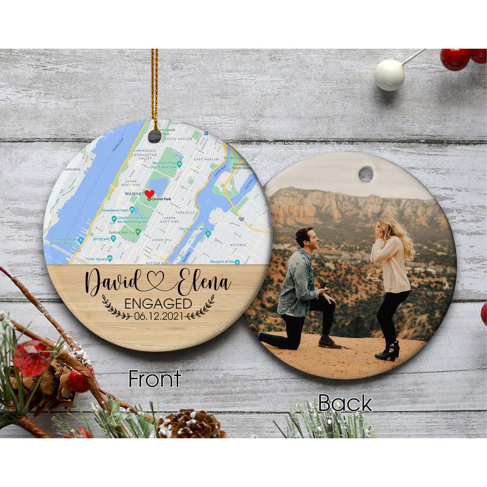 Personalized Engaged Ornament Gift For Couple , Valentines Day Gifts for Him Her, Map Ornament, Engagement Map Gift, Custom Engagement Gift - 1.jpg