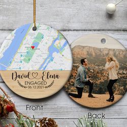 personalized engaged ornament gift for couple , valentines day gifts for him her, map ornament
