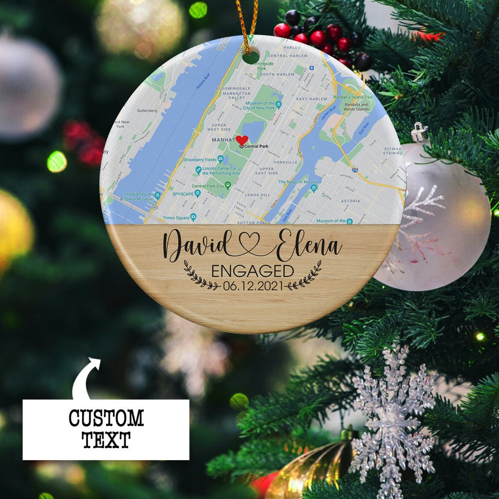 Personalized Engaged Ornament Gift For Couple , Valentines Day Gifts for Him Her, Map Ornament, Engagement Map Gift, Custom Engagement Gift - 2.jpg