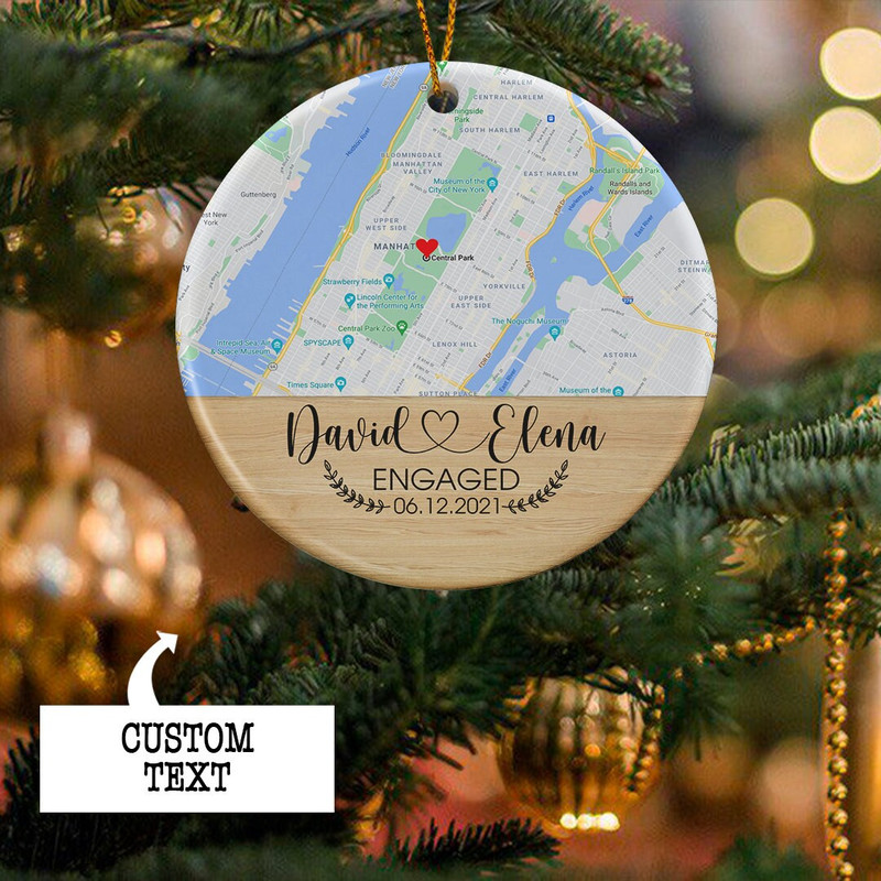 Personalized Engaged Ornament Gift For Couple , Valentines Day Gifts for Him Her, Map Ornament, Engagement Map Gift, Custom Engagement Gift - 3.jpg