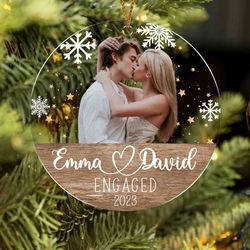 Personalized Engaged Ornament with Photo, Engaged Christmas Ornament, Custom Engagement Keepsake