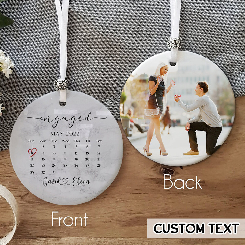 Personalized Engaged Ornament, Engagement Gifts For Couple, Engagement Keepsake Ornament, Engagement Announcement Gift, Calendar Ornament - 1.jpg