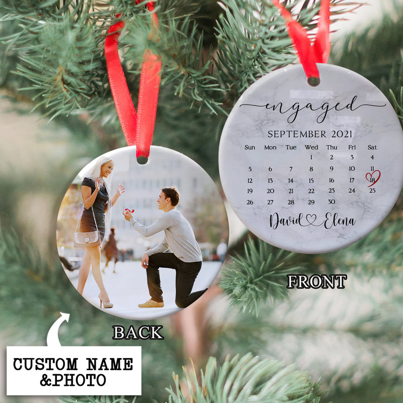 Personalized Engaged Ornament, Engagement Gifts For Couple, Engagement Keepsake Ornament, Engagement Announcement Gift, Calendar Ornament - 4.jpg