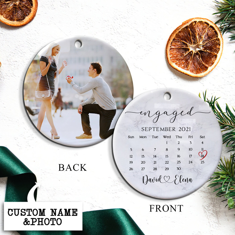 Personalized Engaged Ornament, Engagement Gifts For Couple, Engagement Keepsake Ornament, Engagement Announcement Gift, Calendar Ornament - 5.jpg