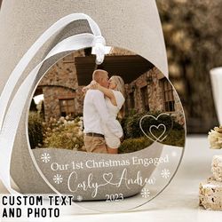 Personalized Engagement Gift, First Christmas Engaged Ornament, Custom Photo Ornament