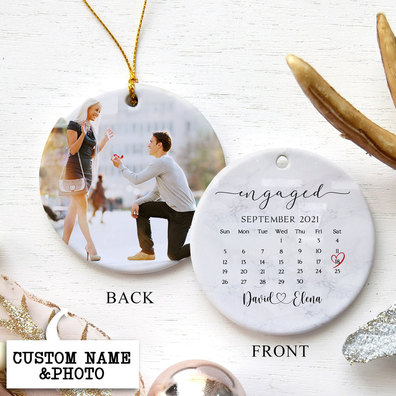 Personalized Engaged Ornament, Engagement Gifts For Couple, Engagement Keepsake Ornament, Engagement Announcement Gift, Calendar Ornament - 6.jpg